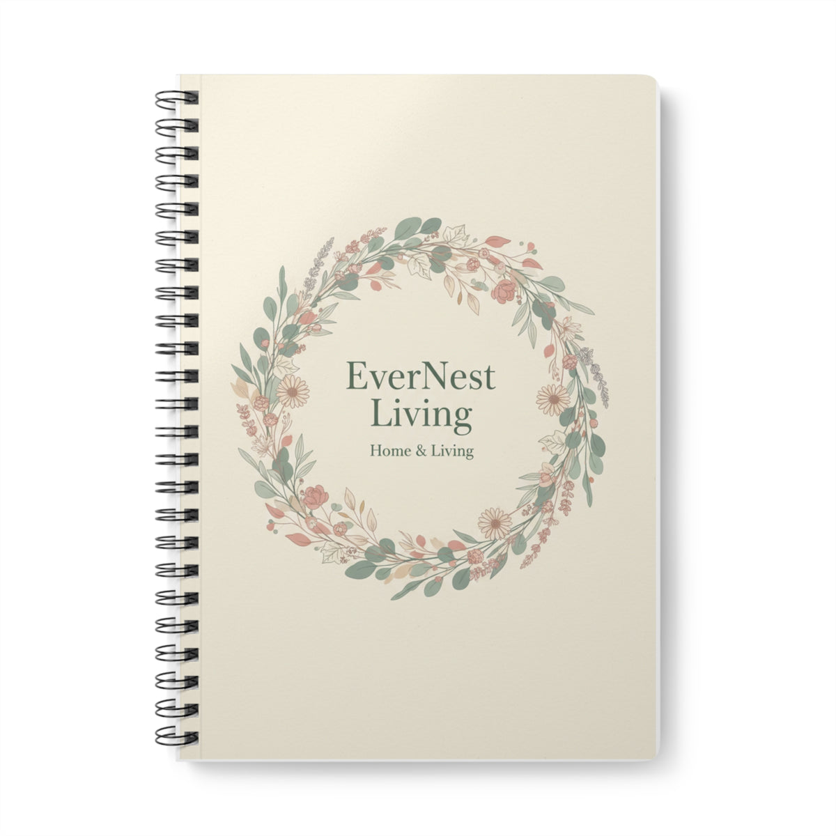 EverNest Living A5 Spiral Notebook — Floral Wreath Softcover Journal