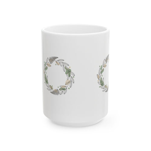 Botanical Wreath Ceramic Mug — Floral Leaf Coffee Cup (11oz & 15oz)