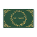 Welcome Wreath Doormat — Green & Gold Decorative Polyester Door Mat