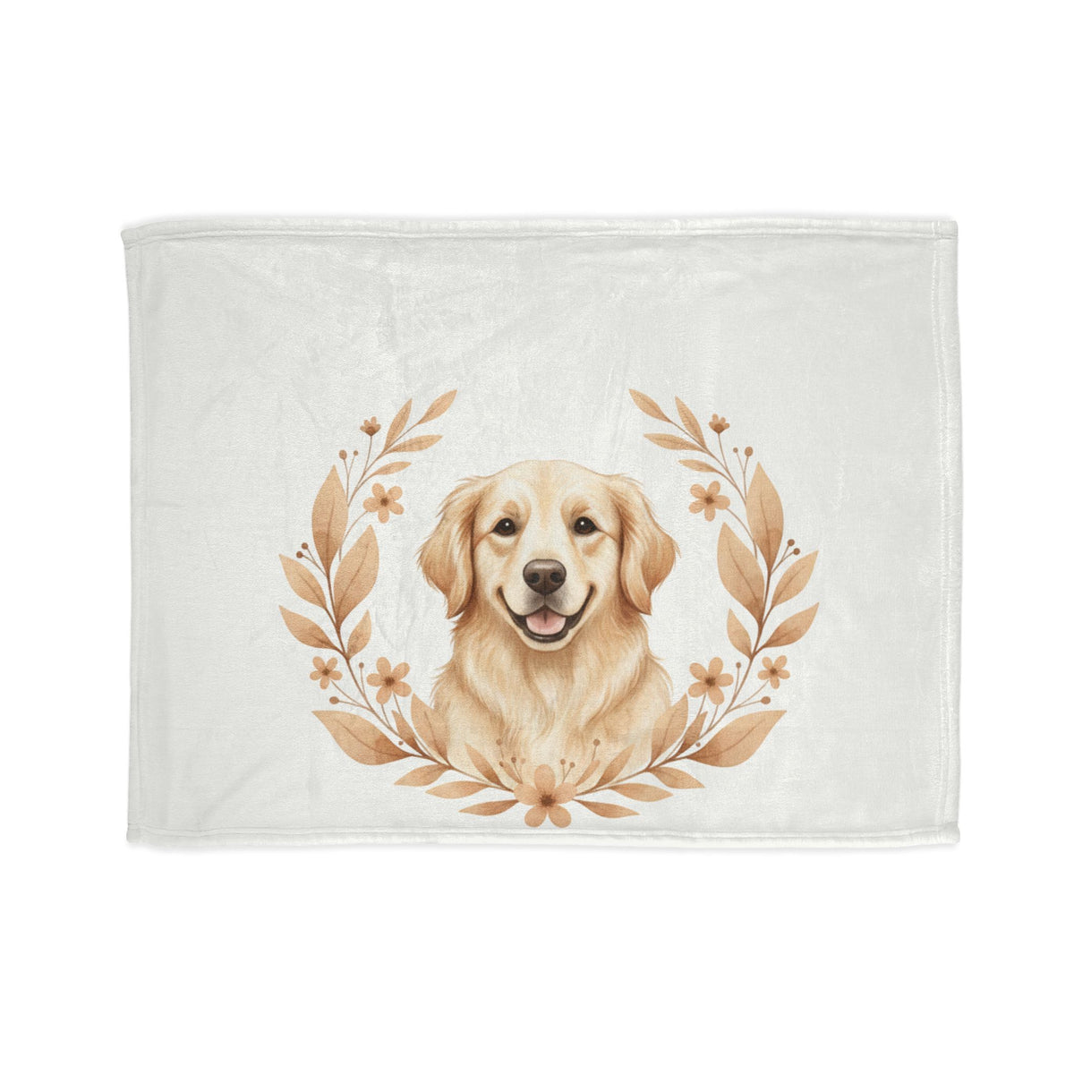Golden Retriever Floral Wreath Blanket — Soft Polyester Pet Throw