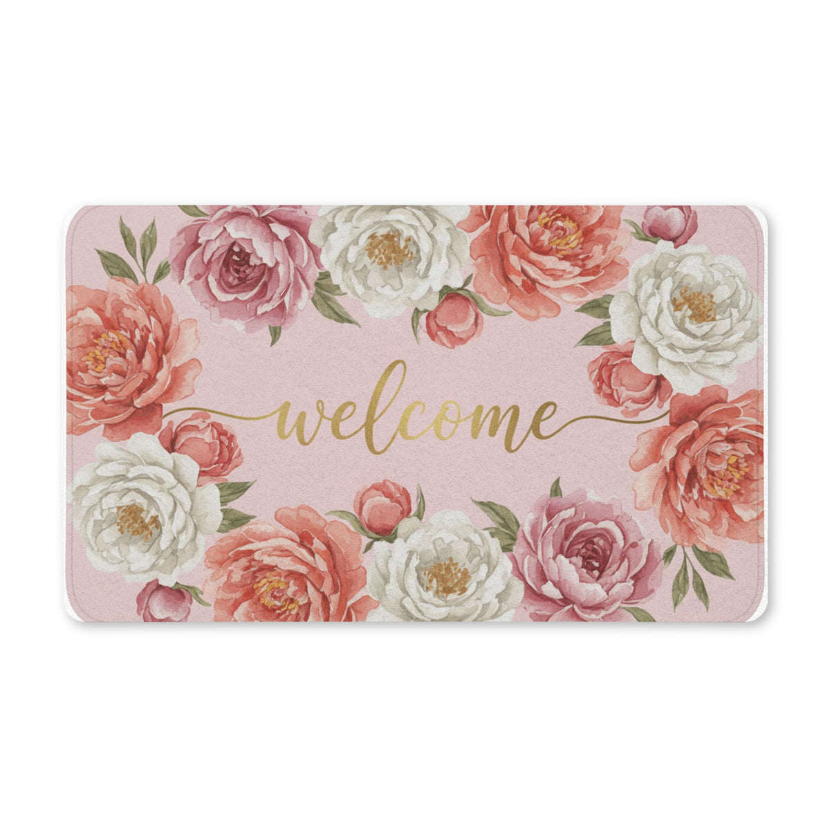 Floral Welcome Doormat — Pink Rose Polyester Door Mat