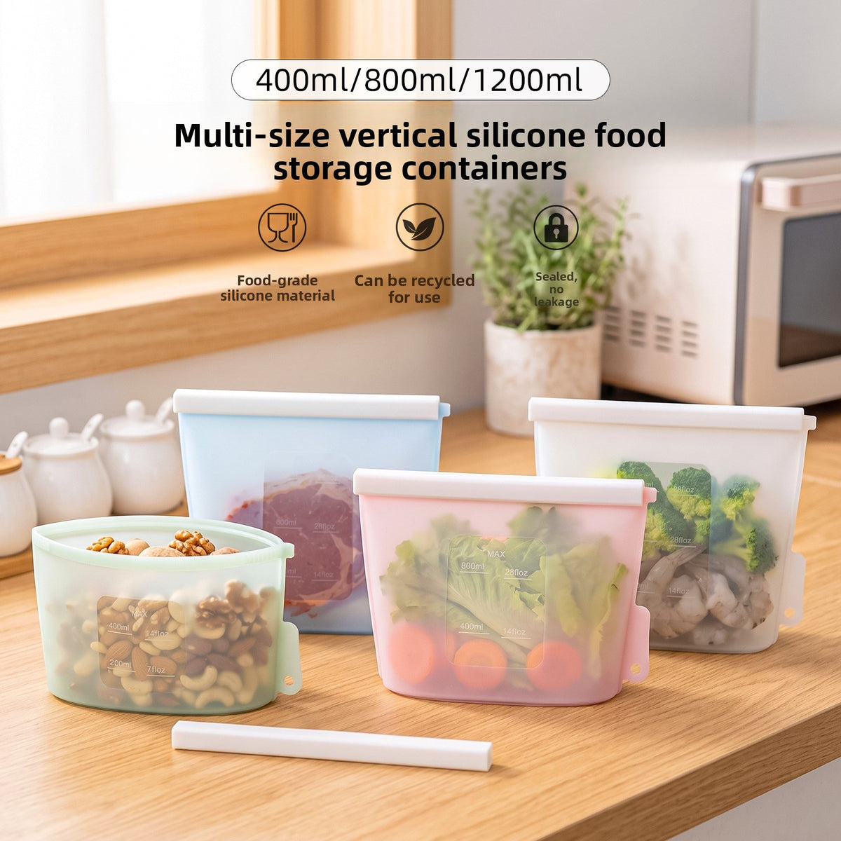 Reusable Silicone Food Storage Bags – Leak-Proof, Freezer & Microwave Safe