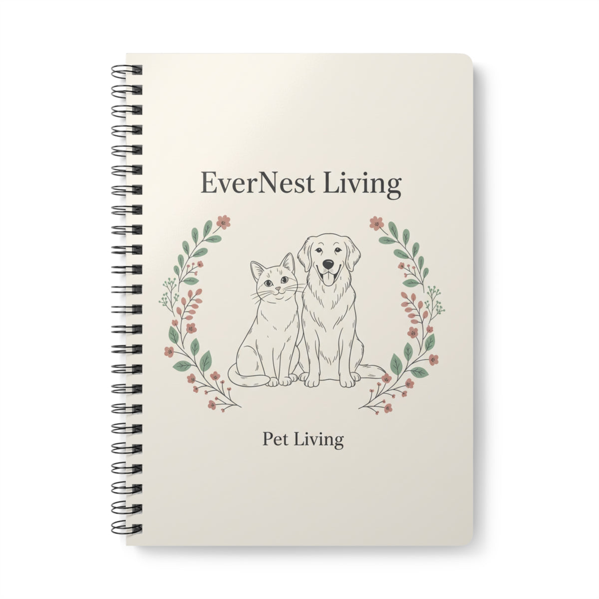 EverNest Living Pet Notebook — A5 Wirobound Journal with Dog & Cat Floral Design
