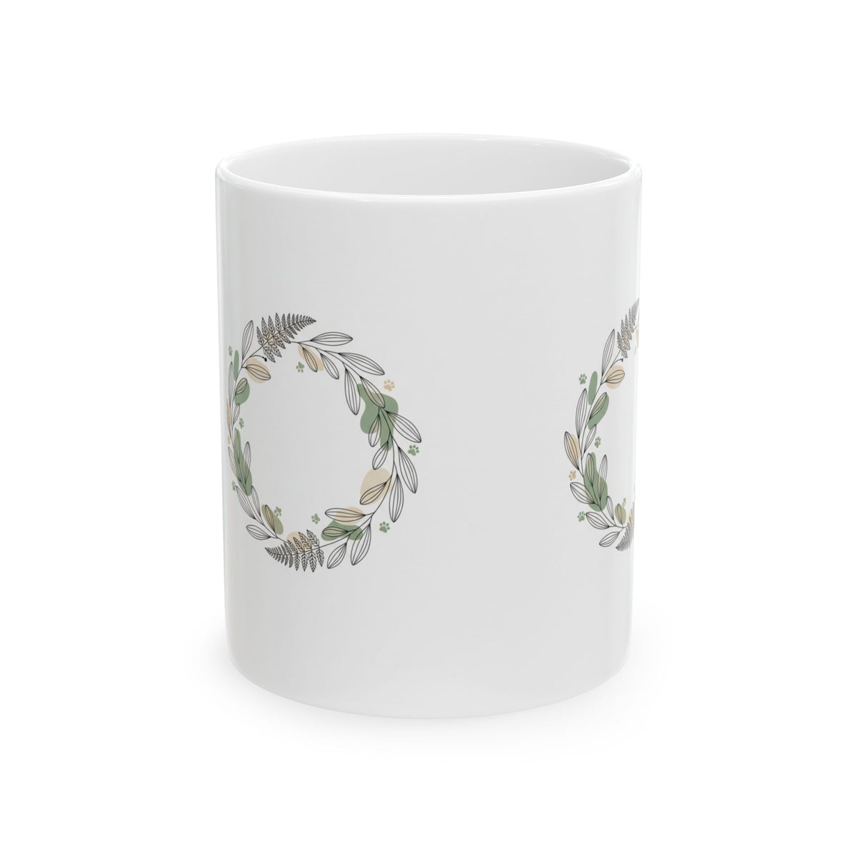 Botanical Wreath Ceramic Mug — Floral Leaf Coffee Cup (11oz & 15oz)